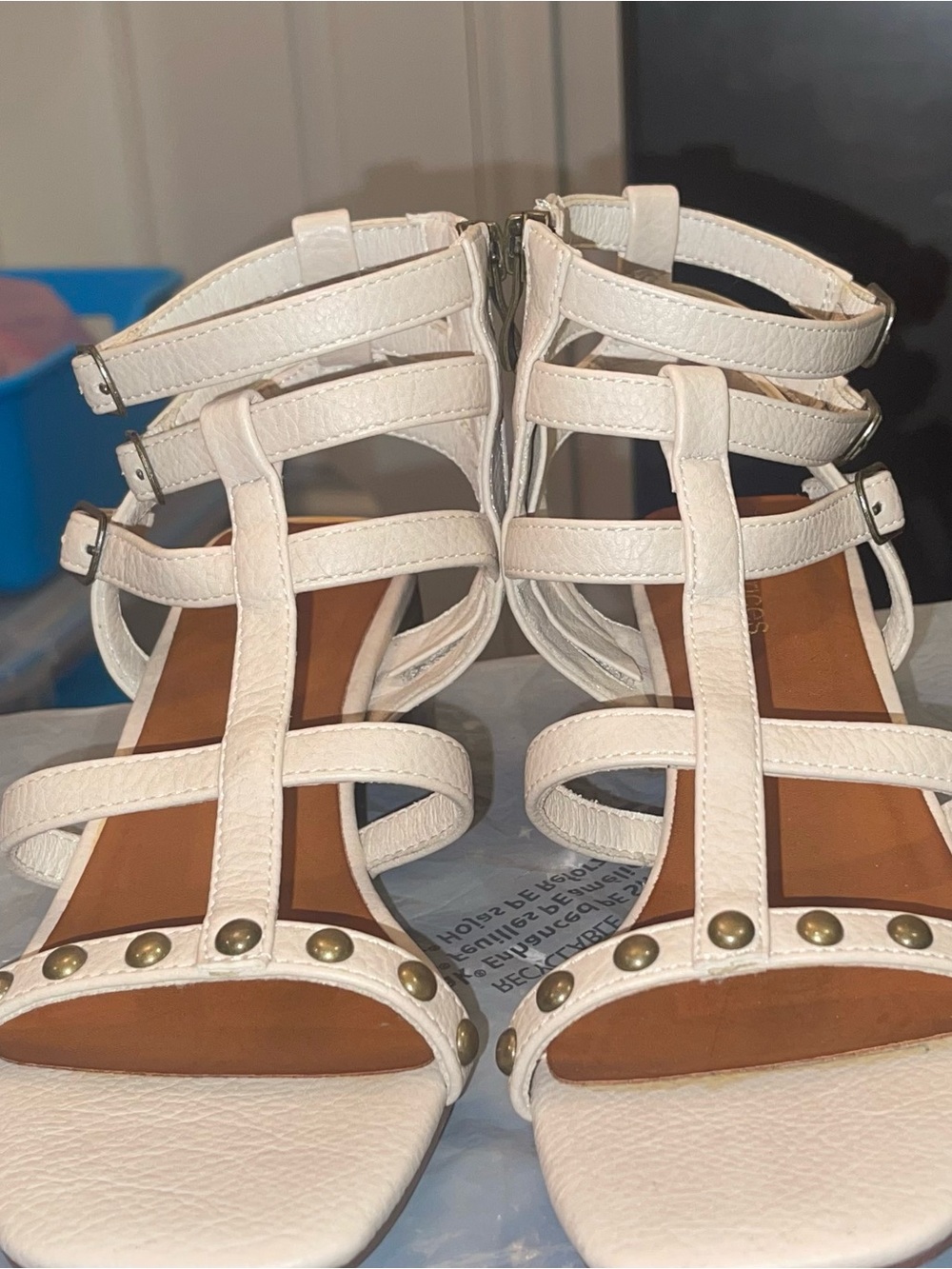 Women’s White Strappy Gladiator Sandals with Stud Accents